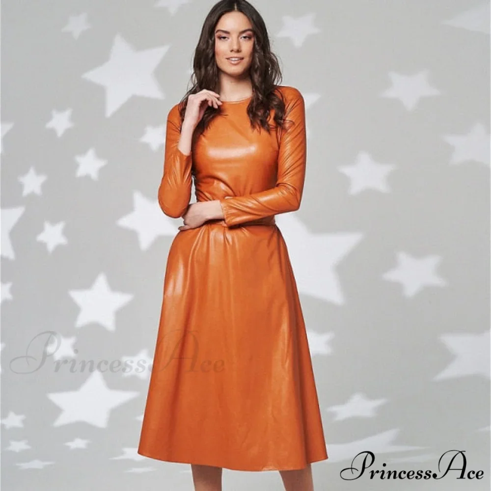 Women Long Sleeve Slim Fit PU Dress - Image 5
