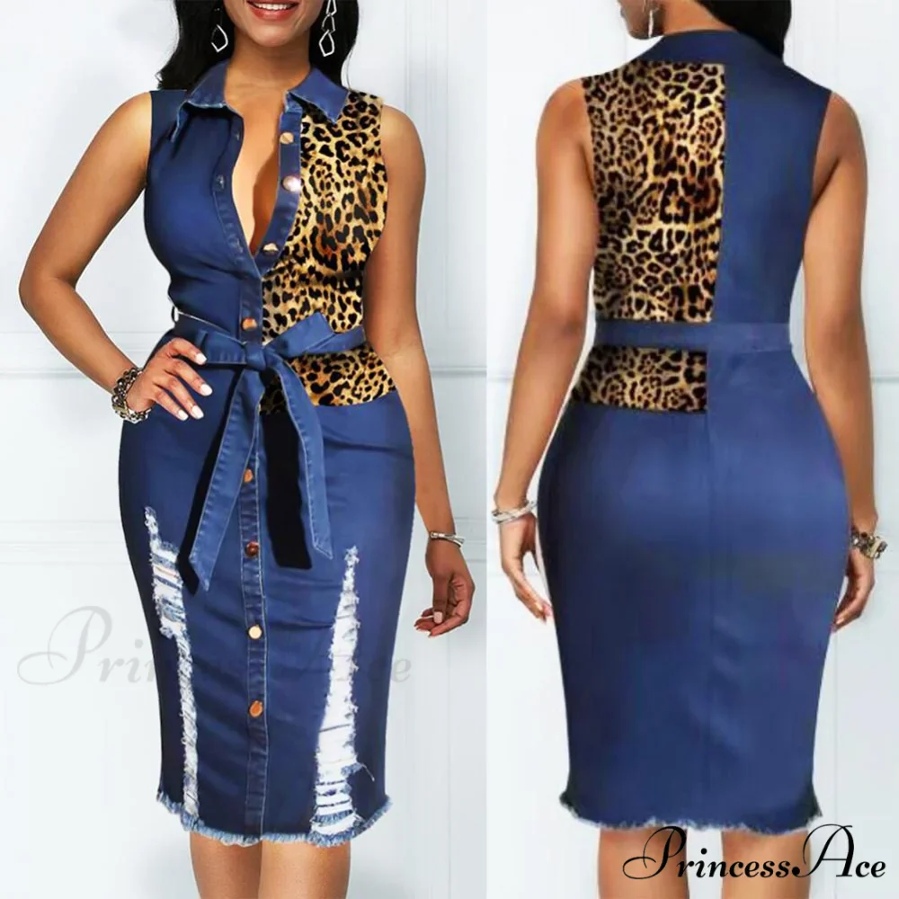Sleeveless Turn Down Collar Office Lady Pencil Dresses - Image 2