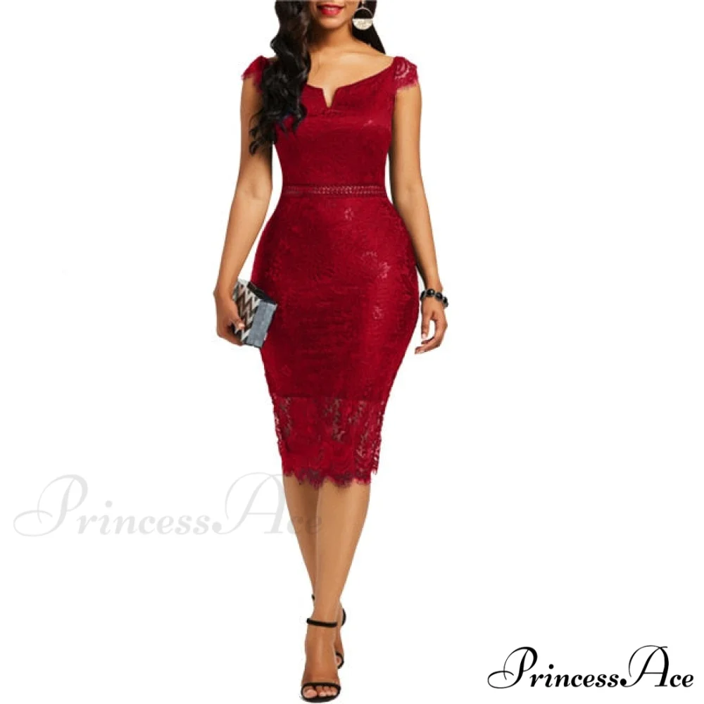Sleeveless Turn Down Collar Office Lady Pencil Dresses - Image 7