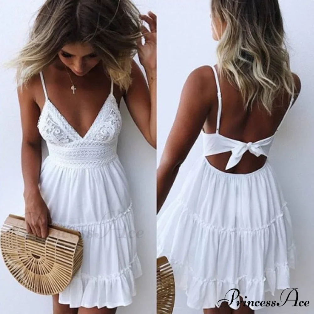 Sexy Lace Spaghetti Strap White Dress - Image 5