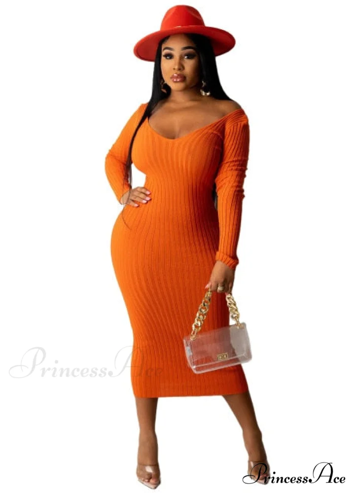 V Neck Sexy Slim Elastic Basic Long Bodycon Dress - Image 10