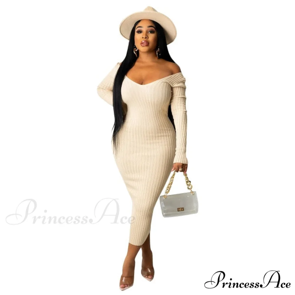 V Neck Sexy Slim Elastic Basic Long Bodycon Dress - Image 2