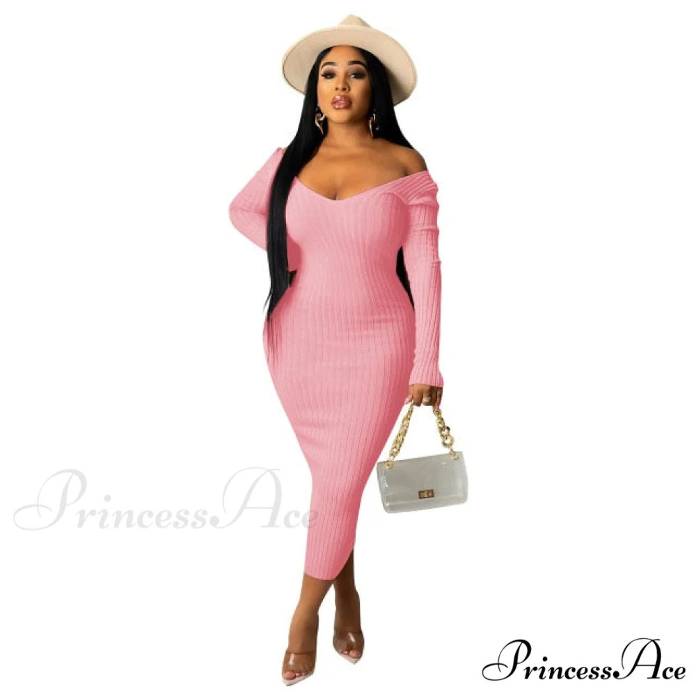 V Neck Sexy Slim Elastic Basic Long Bodycon Dress - Image 3