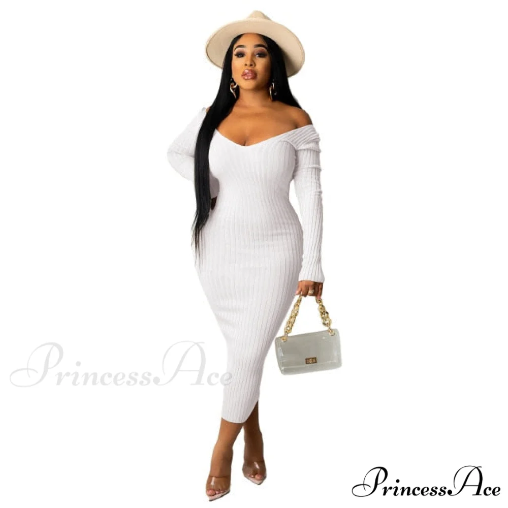 V Neck Sexy Slim Elastic Basic Long Bodycon Dress - Image 4
