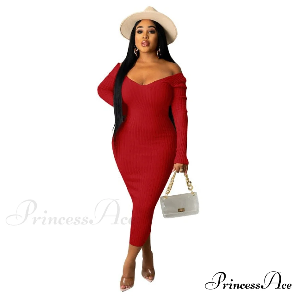 V Neck Sexy Slim Elastic Basic Long Bodycon Dress - Image 5