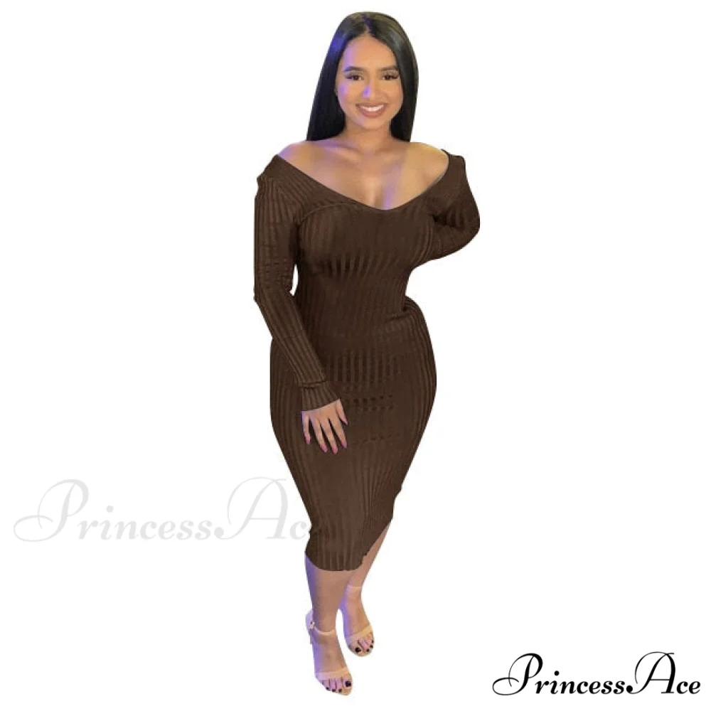 V Neck Sexy Slim Elastic Basic Long Bodycon Dress - Image 6