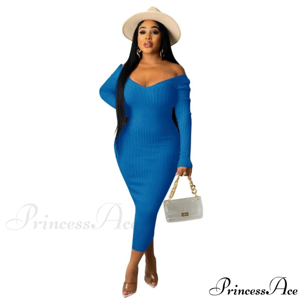 V Neck Sexy Slim Elastic Basic Long Bodycon Dress - Image 7