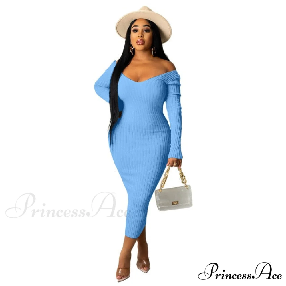 V Neck Sexy Slim Elastic Basic Long Bodycon Dress - Image 8