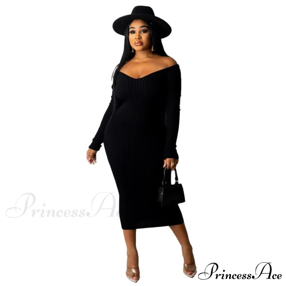V Neck Sexy Slim Elastic Basic Long Bodycon Dress - Image 9