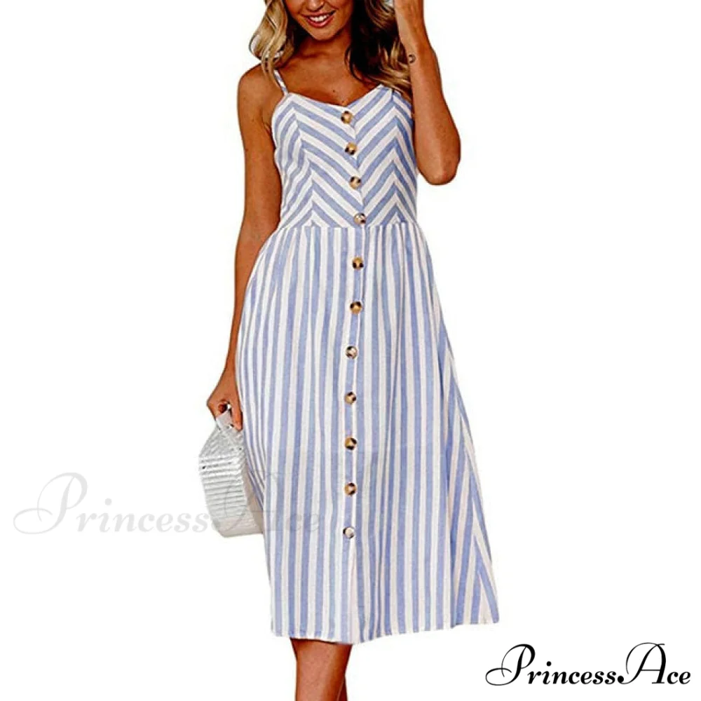 Midi Button Backless Polka Dot Striped Dress - Image 18