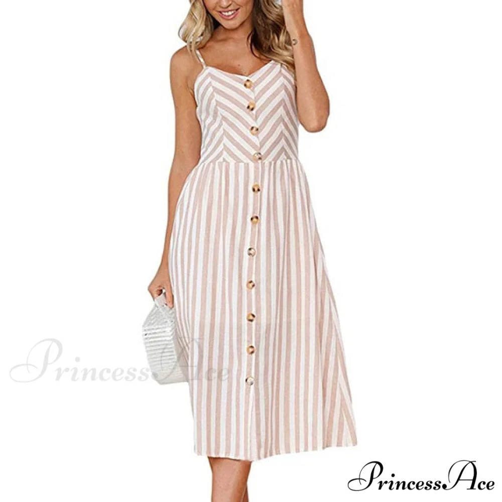 Midi Button Backless Polka Dot Striped Dress - Image 5
