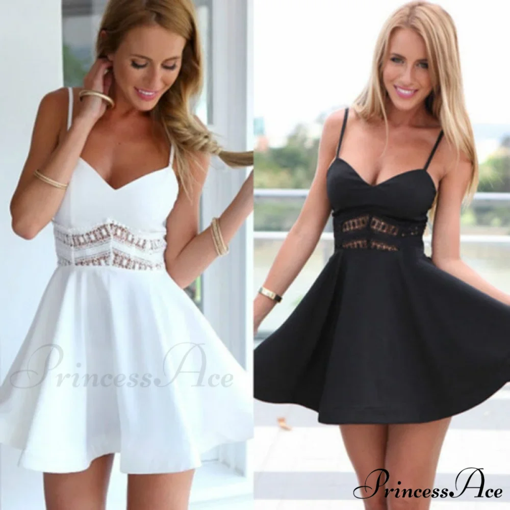 Lace Patchwork A-line Spaghetti Strap Dresses - Image 2