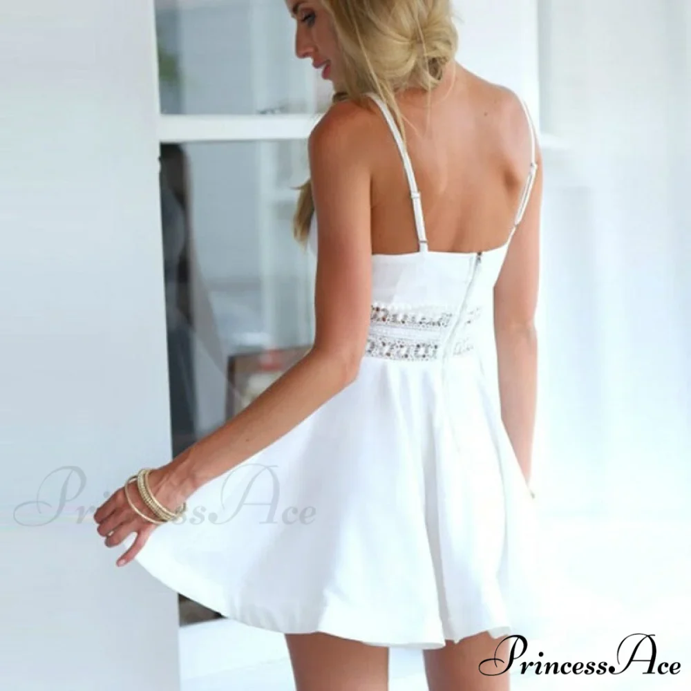 Lace Patchwork A-line Spaghetti Strap Dresses - Image 5