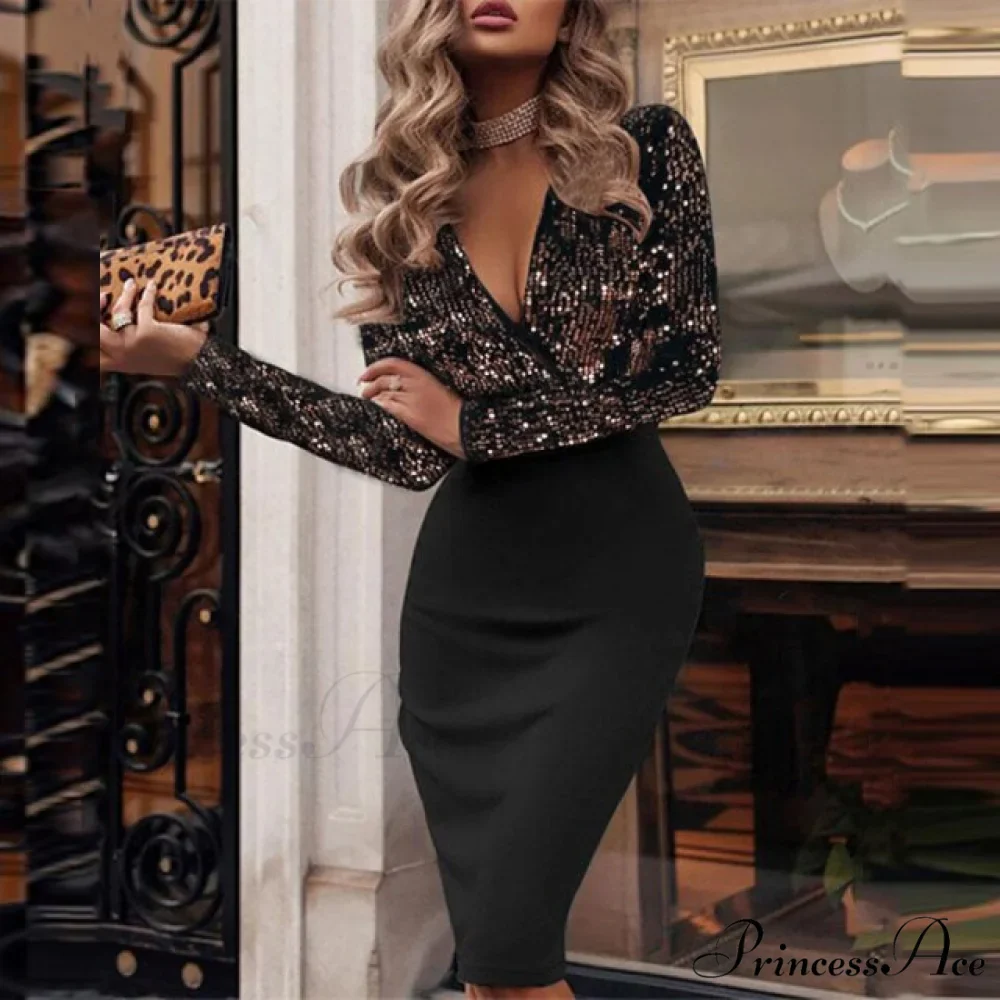 Elegant Wrap V Neck Skinny Club Party Dress - Image 2