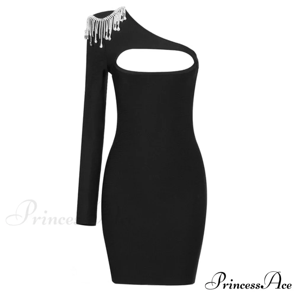Sexy Beading One Shoulder Bodycon Mini Dress - Image 2