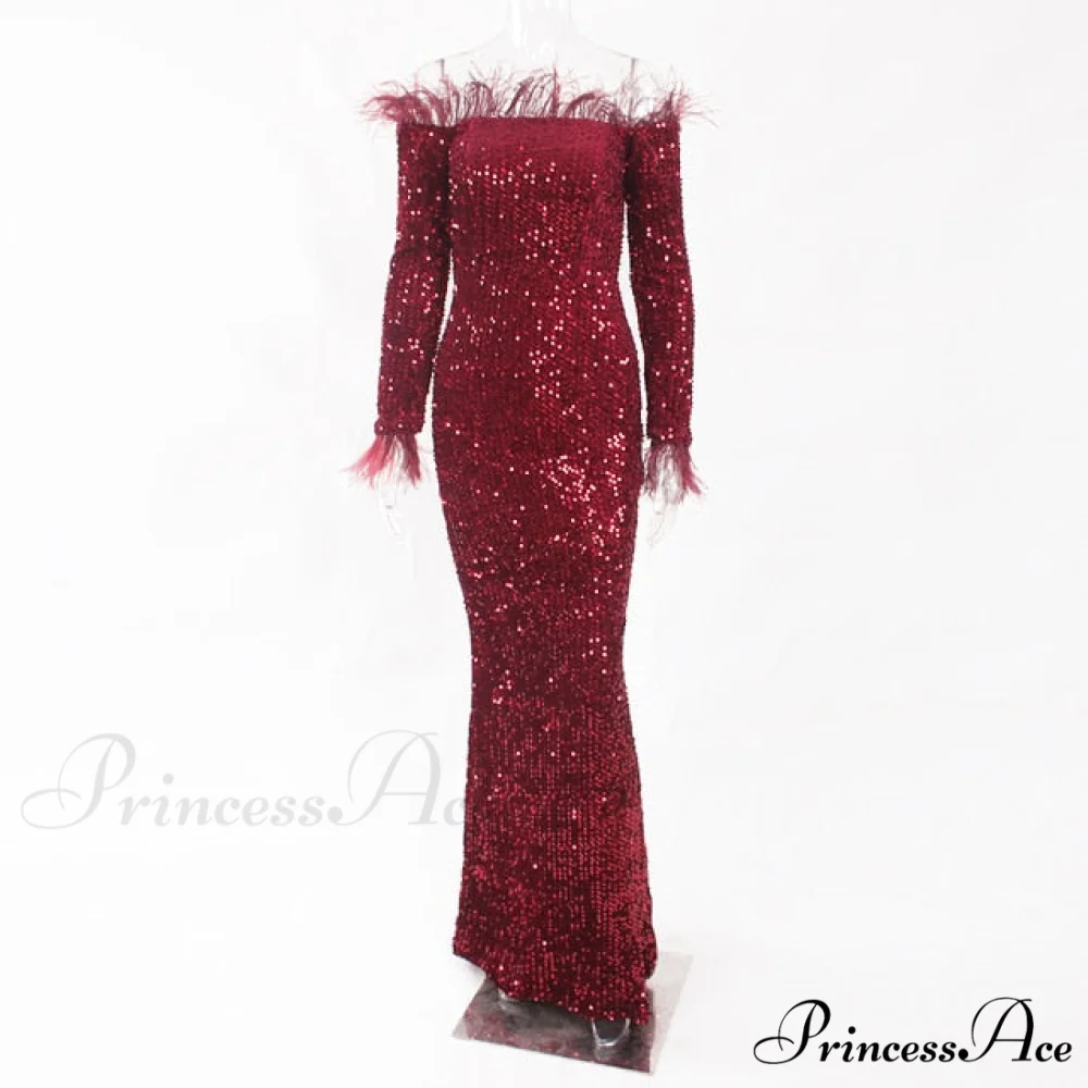 Long Sleeve Bodycon Stretchy Slash Neck Mermaid Dress - Image 2