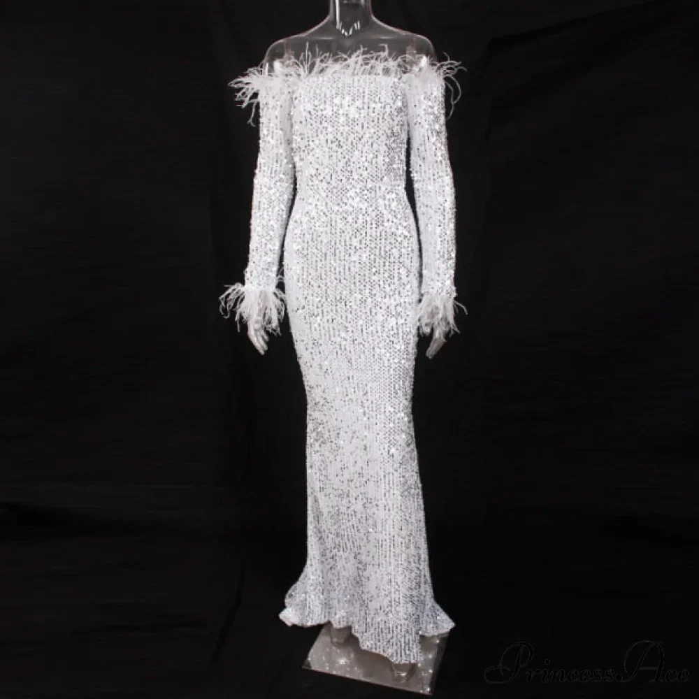 Long Sleeve Bodycon Stretchy Slash Neck Mermaid Dress - Image 5