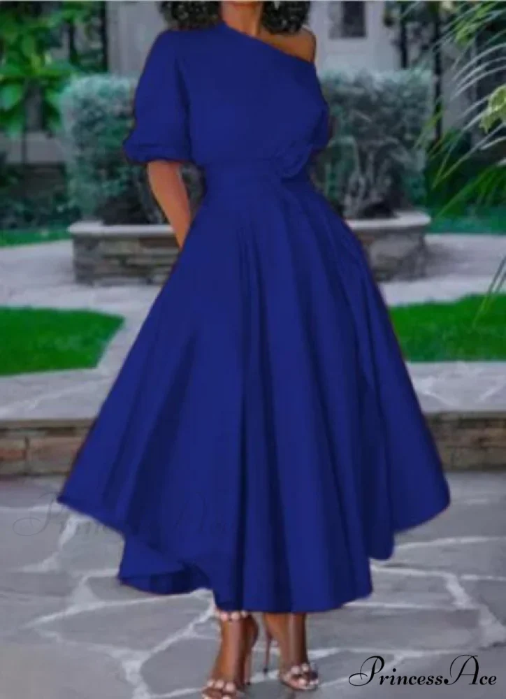 A Line Pleated Orange Elegant Dress - Image 3