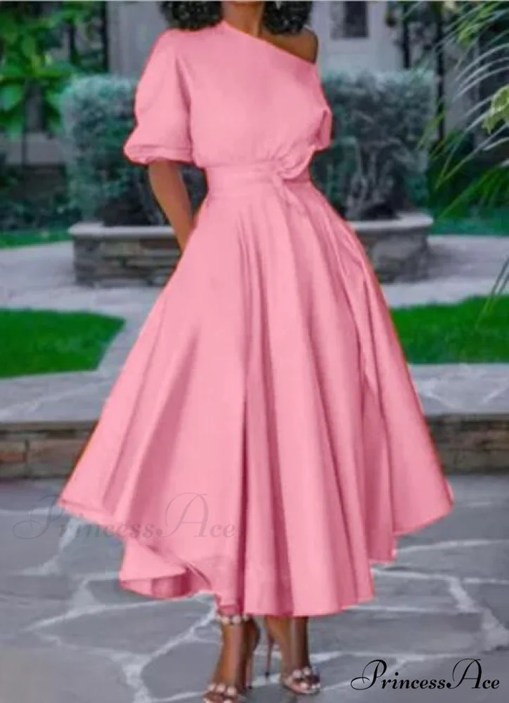 A Line Pleated Orange Elegant Dress - Image 4