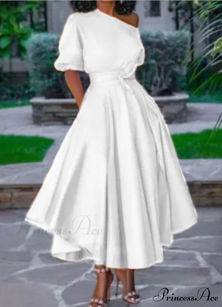 A Line Pleated Orange Elegant Dress - Image 5