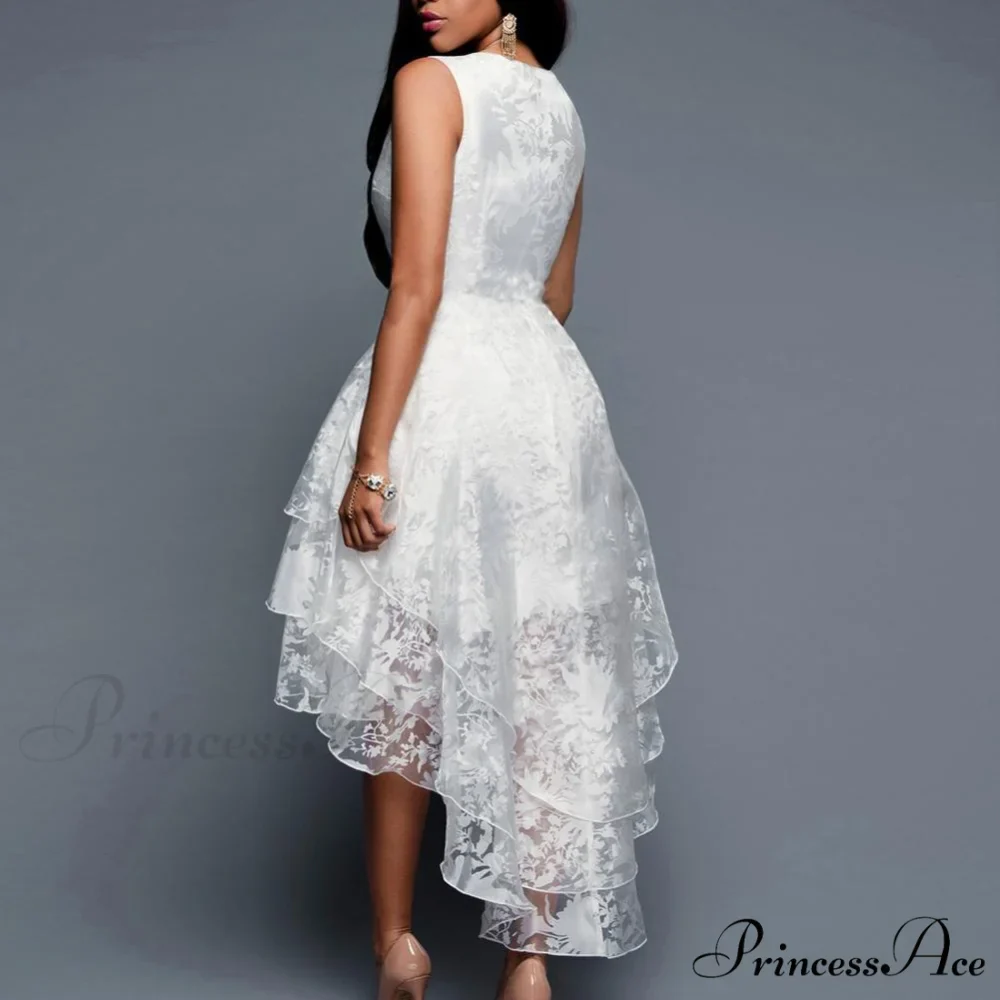 White Sleeveless O Neck Lace Dress - Image 2