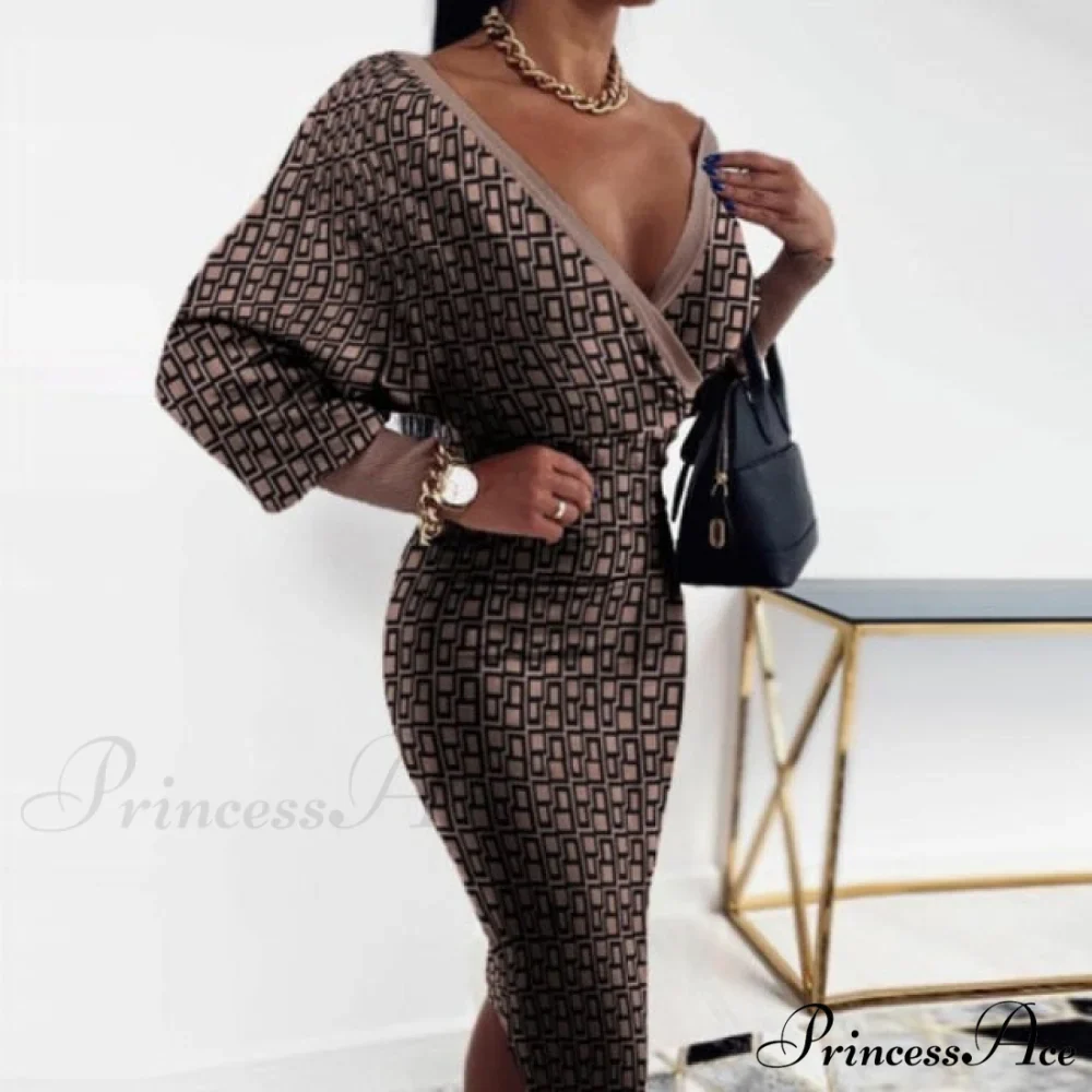 Sexy Deep V Neck Office Lady Long Sleeve Dress - Image 10