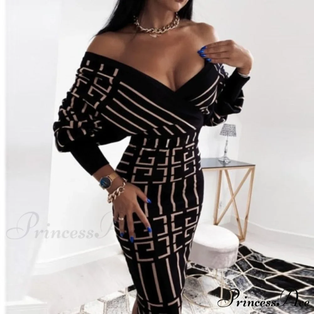 Sexy Deep V Neck Office Lady Long Sleeve Dress - Image 12