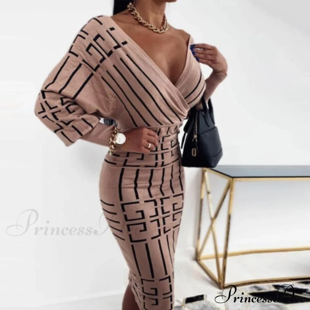 Sexy Deep V Neck Office Lady Long Sleeve Dress - Image 7