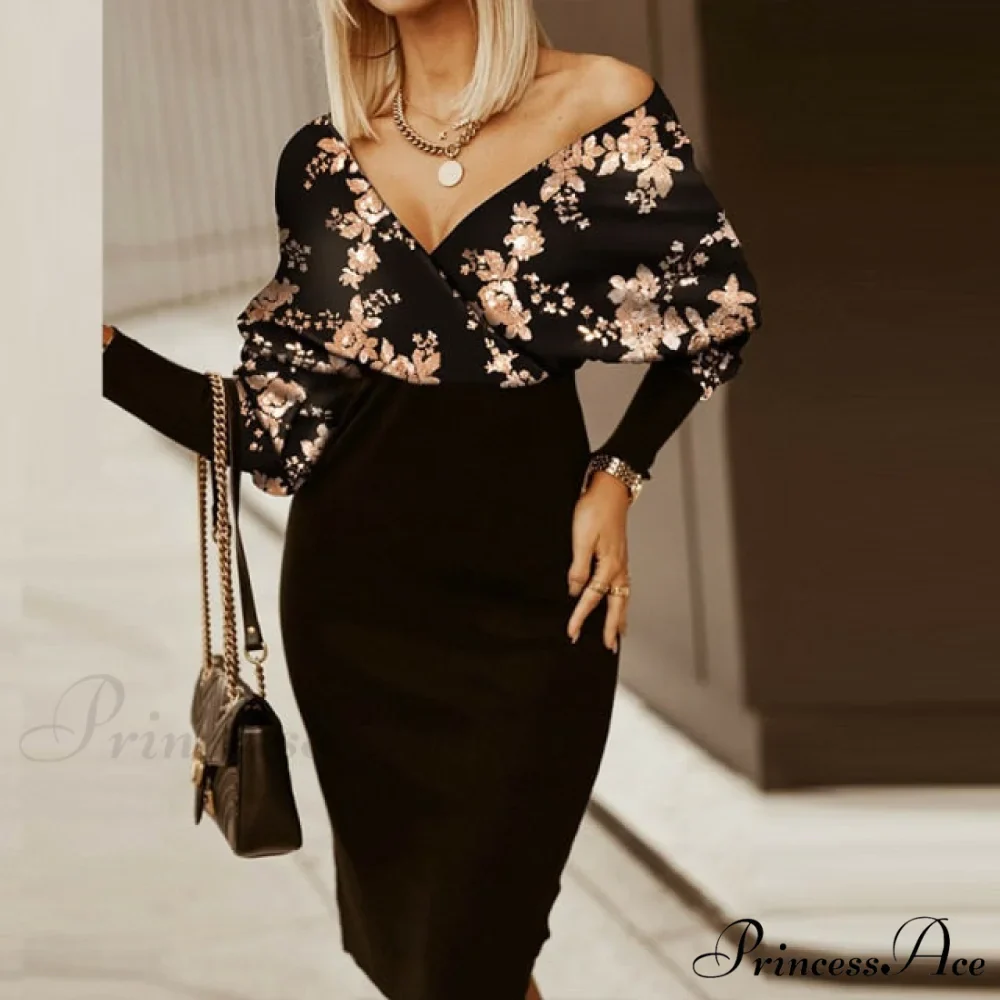 Sexy Deep V Neck Office Lady Long Sleeve Dress - Image 9
