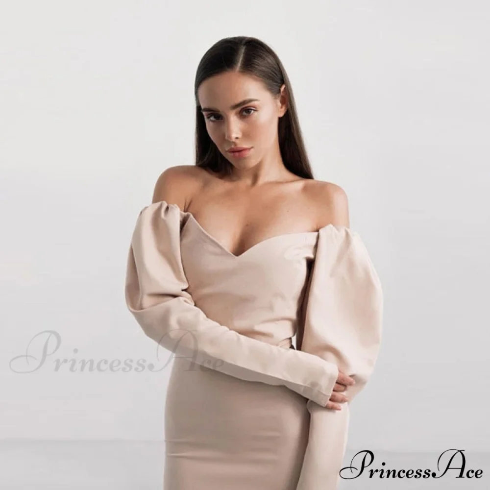 Churses Sexy Puff Sleeve Off The Shoulder Bodycon Dress - Image 3