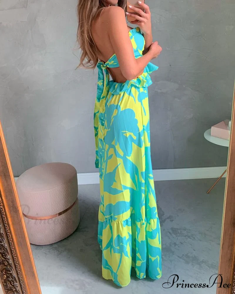Print Strapless Backless Bandage Beach Dresses - Image 3