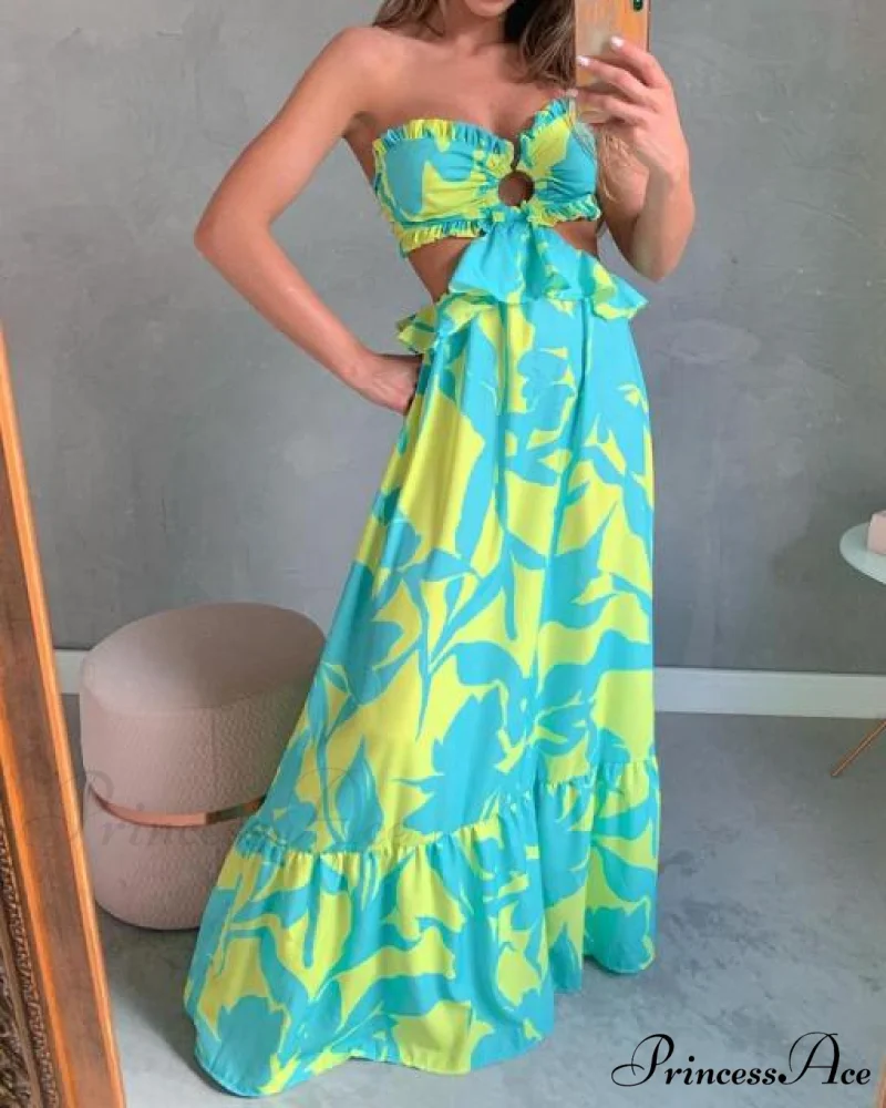 Print Strapless Backless Bandage Beach Dresses - Image 4