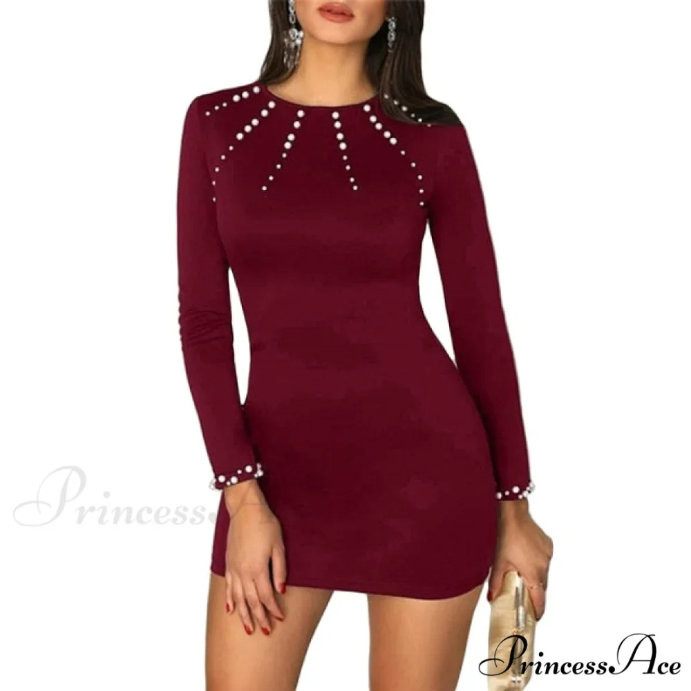 Long Sleeve O-neck Elegant Solid Slim Mini Dress - Image 2
