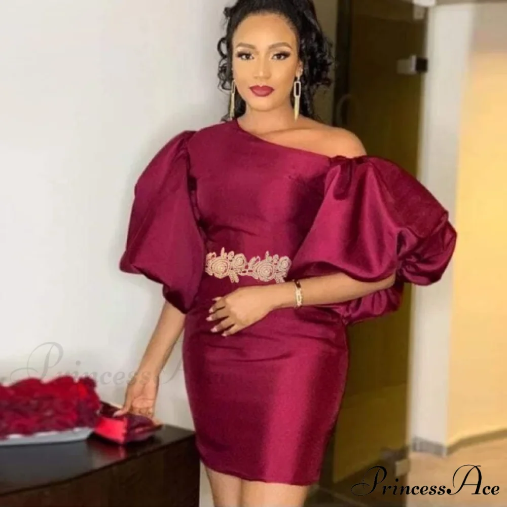 Sexy Diagonal Big Lantern Sleeve Elegant Dress - Image 2