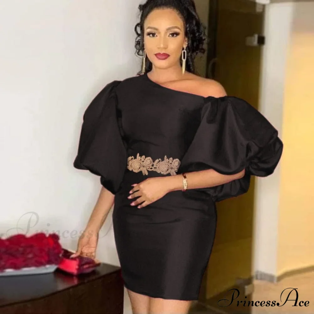Sexy Diagonal Big Lantern Sleeve Elegant Dress - Image 3