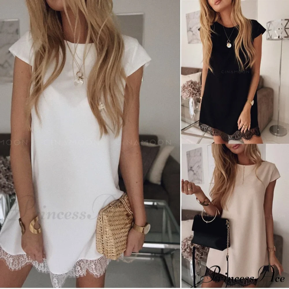 Short Sleeve Straight Splice Lace Mini Party Dresses - Image 2