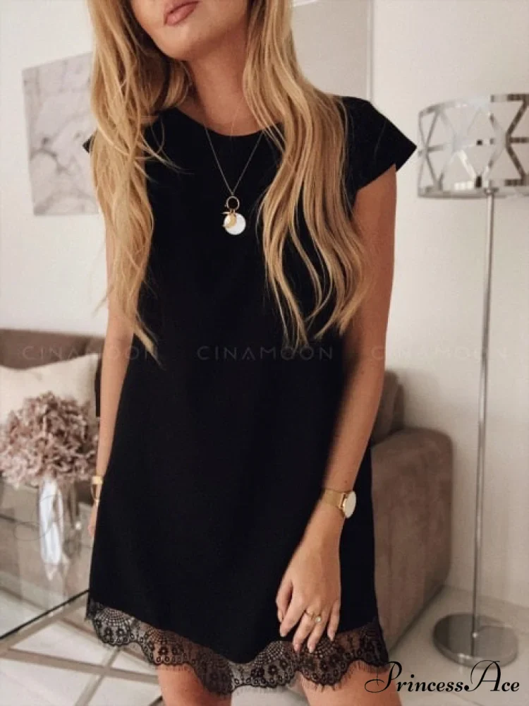 Short Sleeve Straight Splice Lace Mini Party Dresses - Image 4