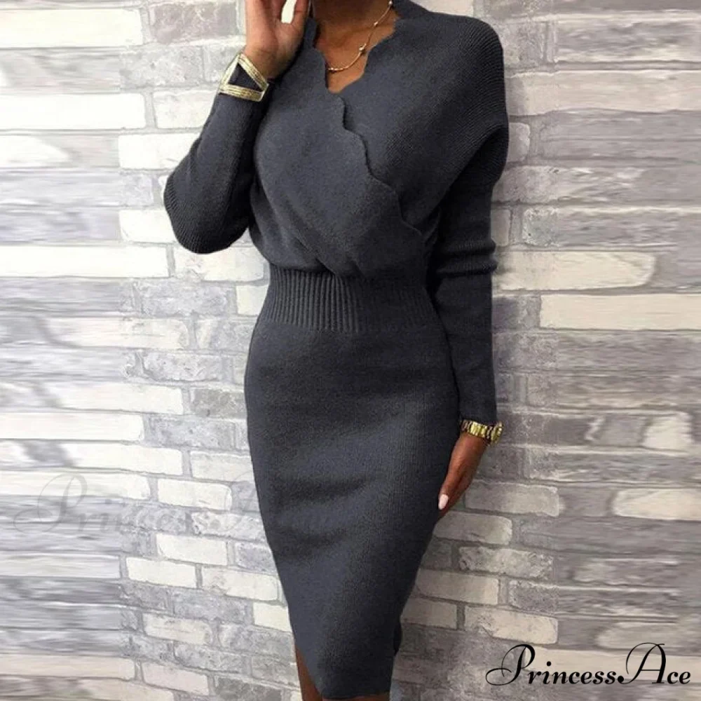 Long Sleeve Slim Fit Knee Dress - Image 3