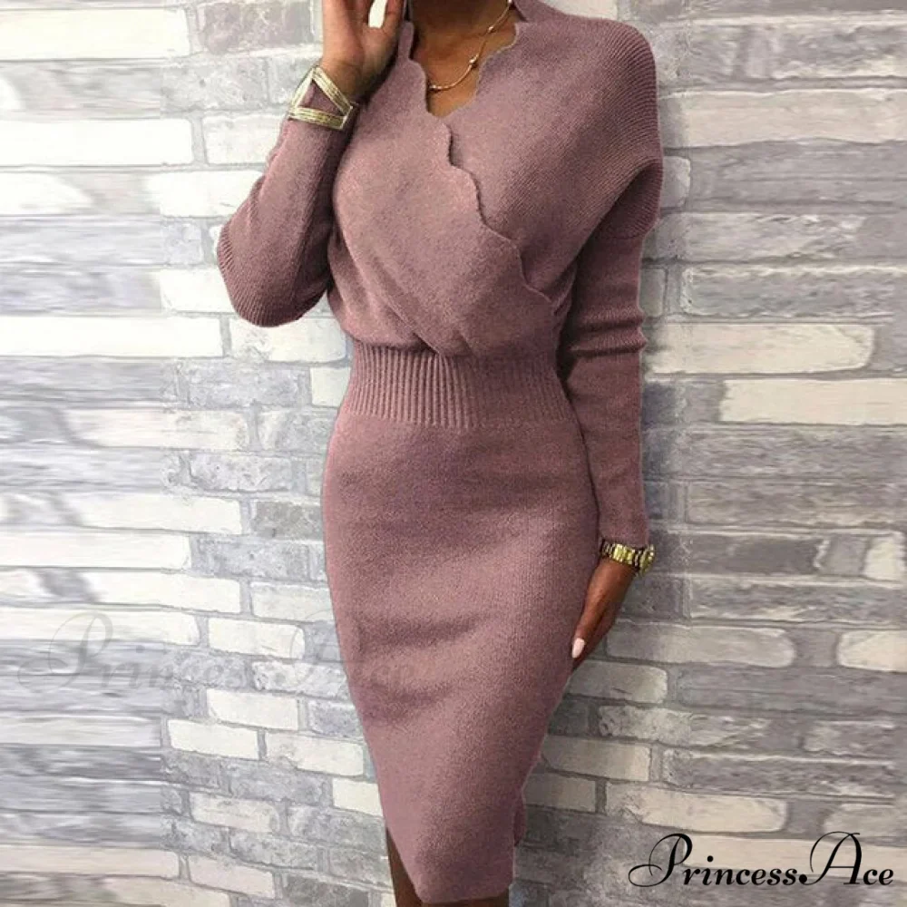 Long Sleeve Slim Fit Knee Dress - Image 4