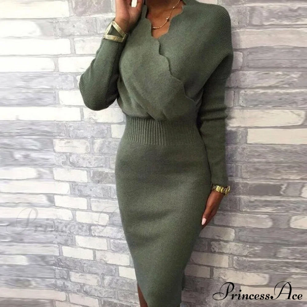 Long Sleeve Slim Fit Knee Dress - Image 7