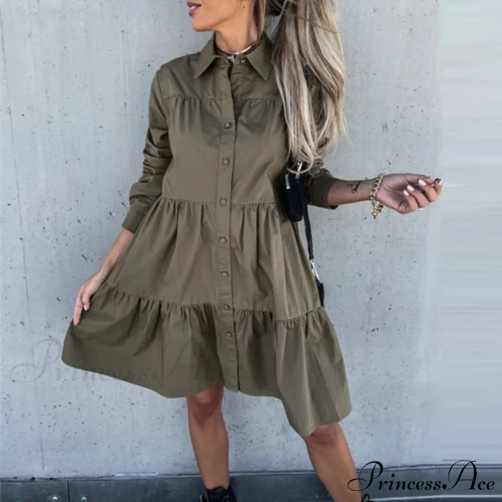 Long Sleeve Button Party Casual Loose Shirt Dress - Image 2