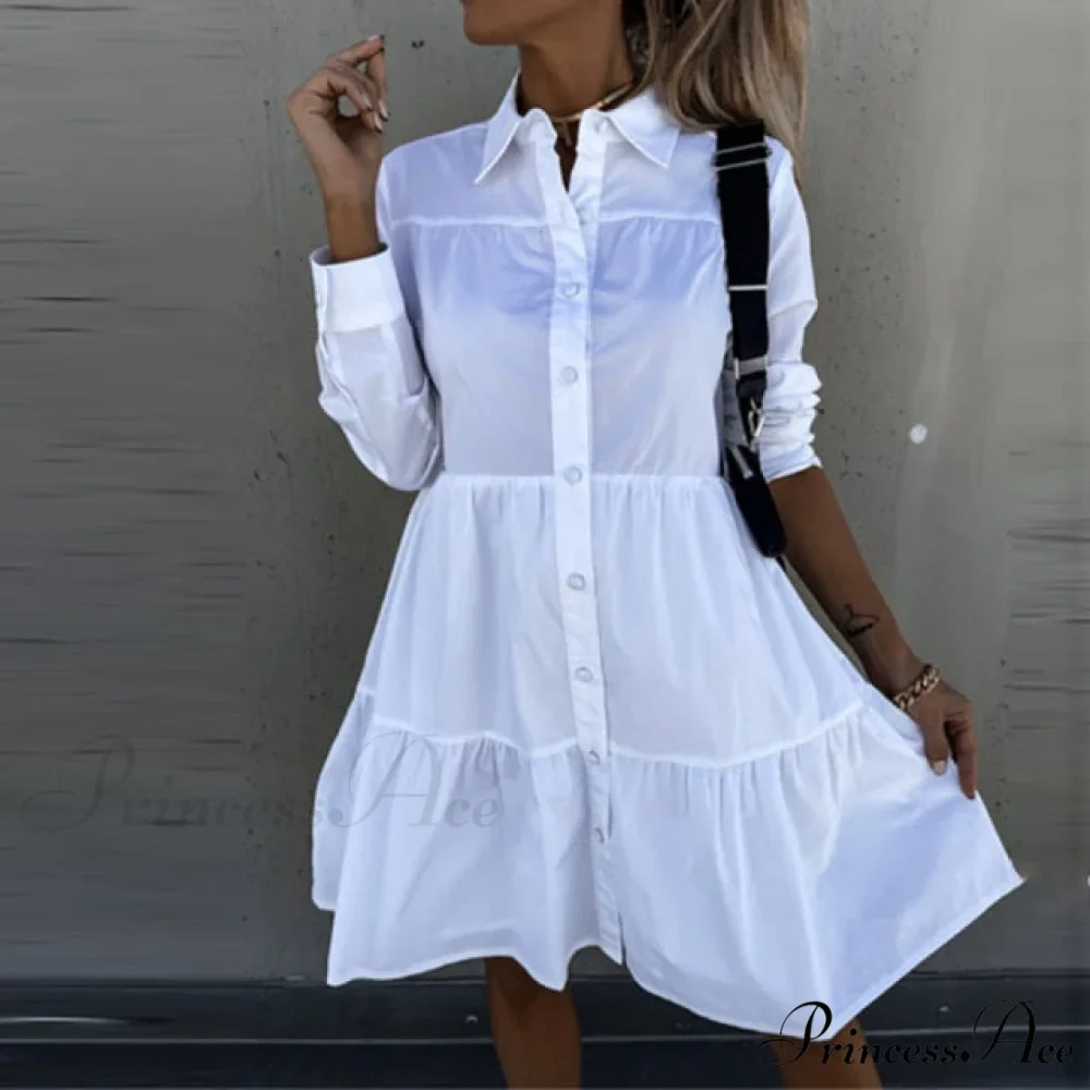 Long Sleeve Button Party Casual Loose Shirt Dress - Image 3