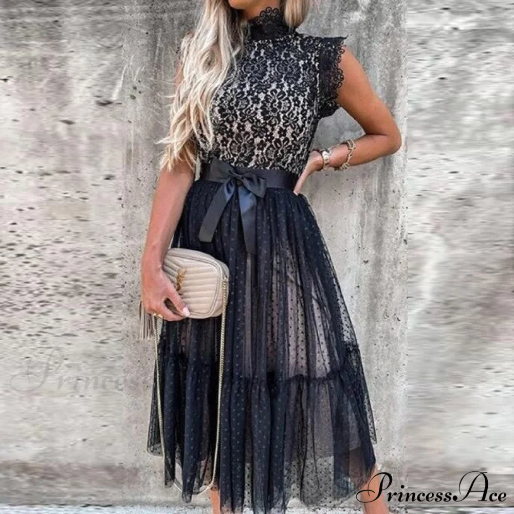 Elegant Crochet Lace Patchwork Flower Dress - Image 3