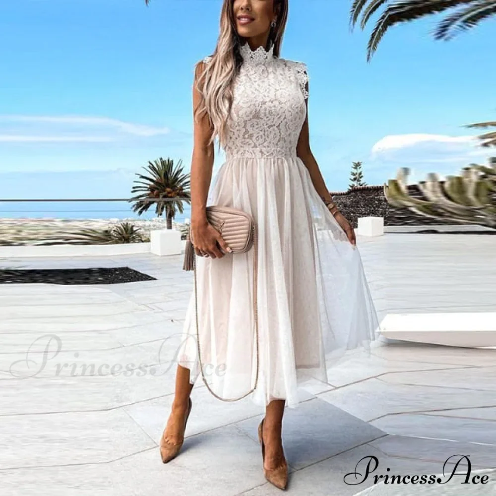 Elegant Crochet Lace Patchwork Flower Dress - Image 7