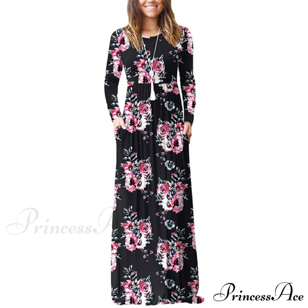 Floral Empire Pleated Maxi Casual Long Dresses - Image 2