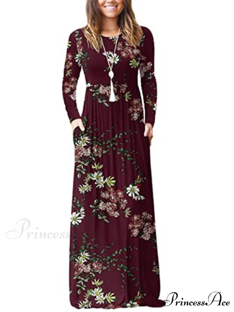 Floral Empire Pleated Maxi Casual Long Dresses - Image 6