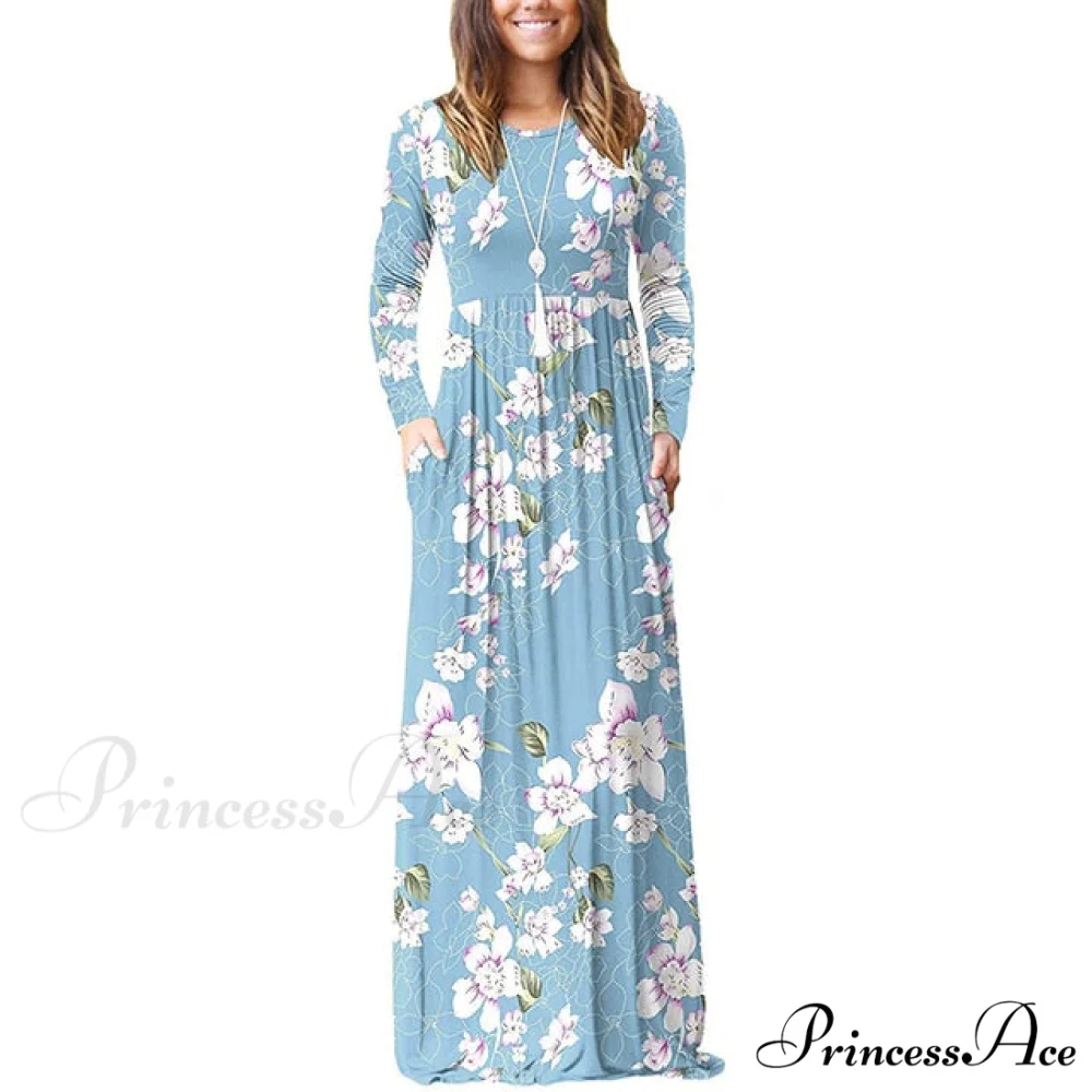 Floral Empire Pleated Maxi Casual Long Dresses - Image 7