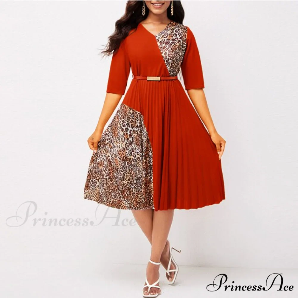 O Neck Half Sleeve Elegant A-Line Pleated Dress - Image 2