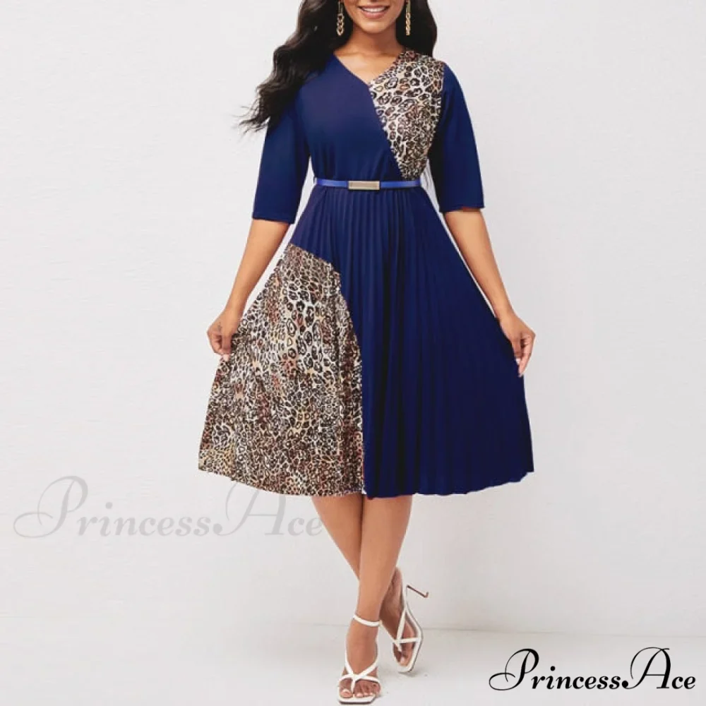 O Neck Half Sleeve Elegant A-Line Pleated Dress - Image 3