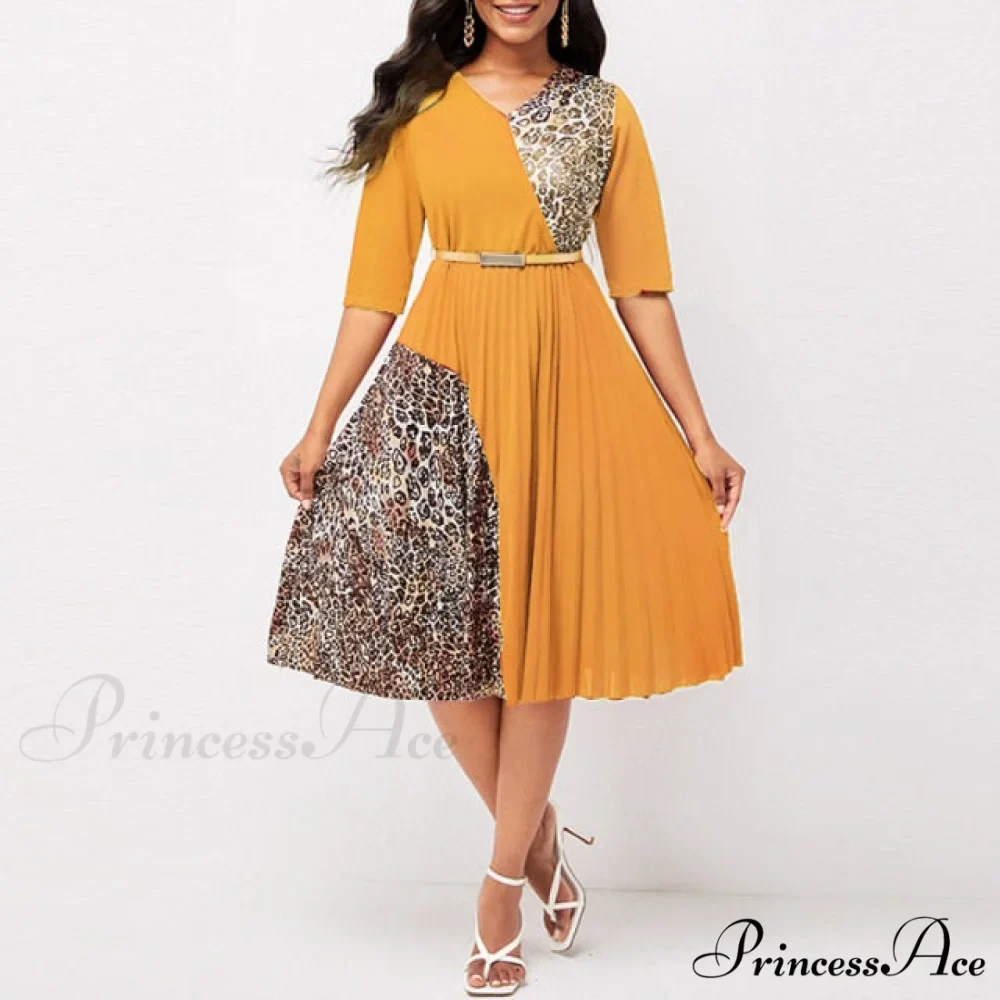 O Neck Half Sleeve Elegant A-Line Pleated Dress - Image 5